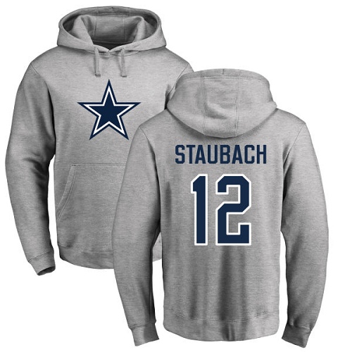 NFL Nike Dallas Cowboys #12 Roger Staubach Ash Name & Number Logo Pullover Hoodie