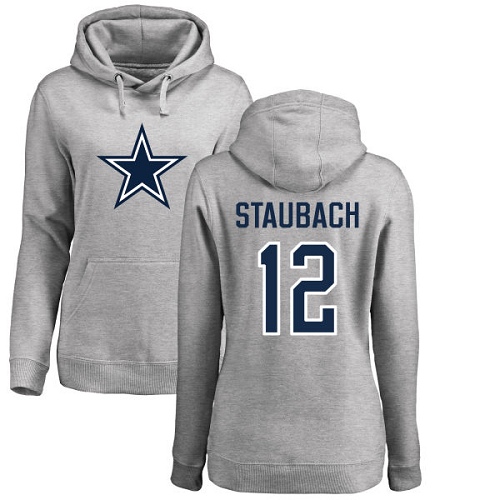 NFL Women's Nike Dallas Cowboys #12 Roger Staubach Ash Name & Number Logo Pullover Hoodie