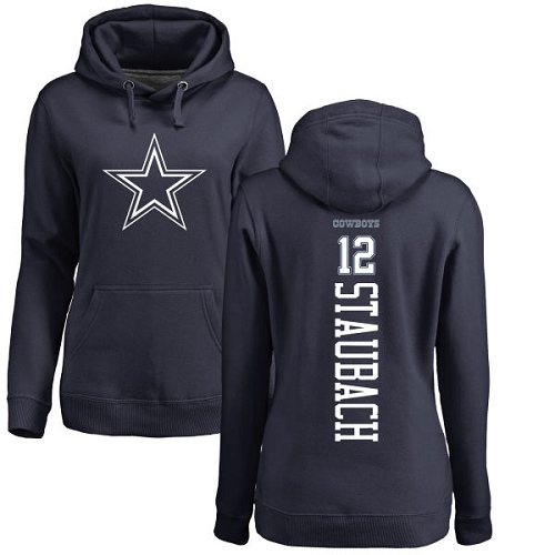 NFL Women's Nike Dallas Cowboys #12 Roger Staubach Navy Blue Backer Pullover Hoodie