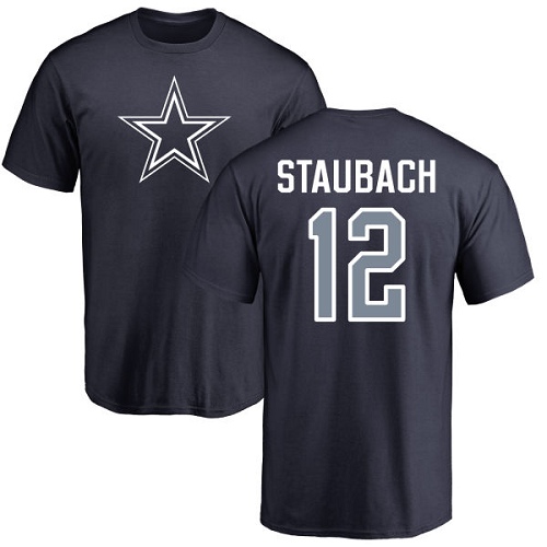 NFL Nike Dallas Cowboys #12 Roger Staubach Navy Blue Name & Number Logo T-Shirt