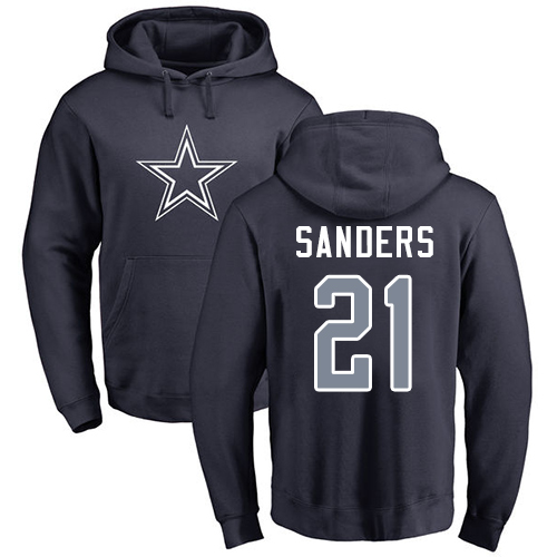 NFL Nike Dallas Cowboys #21 Deion Sanders Navy Blue Name & Number Logo Pullover Hoodie