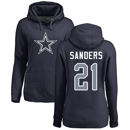 NFL Women's Nike Dallas Cowboys #21 Deion Sanders Navy Blue Name & Number Logo Pullover Hoodie