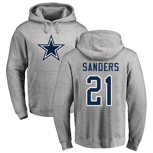 NFL Nike Dallas Cowboys #21 Deion Sanders Ash Name & Number Logo Pullover Hoodie