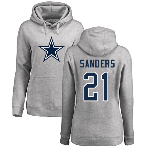 NFL Women's Nike Dallas Cowboys #21 Deion Sanders Ash Name & Number Logo Pullover Hoodie