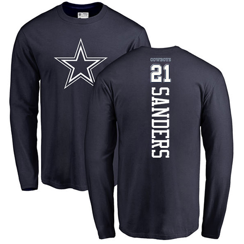 NFL Nike Dallas Cowboys #21 Deion Sanders Navy Blue Backer Long Sleeve T-Shirt