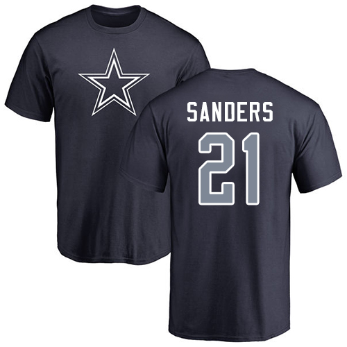 NFL Nike Dallas Cowboys #21 Deion Sanders Navy Blue Name & Number Logo T-Shirt