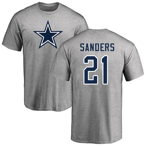 NFL Nike Dallas Cowboys #21 Deion Sanders Ash Name & Number Logo T-Shirt