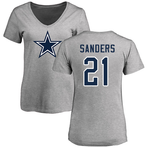 NFL Women's Nike Dallas Cowboys #21 Deion Sanders Ash Name & Number Logo Slim Fit T-Shirt