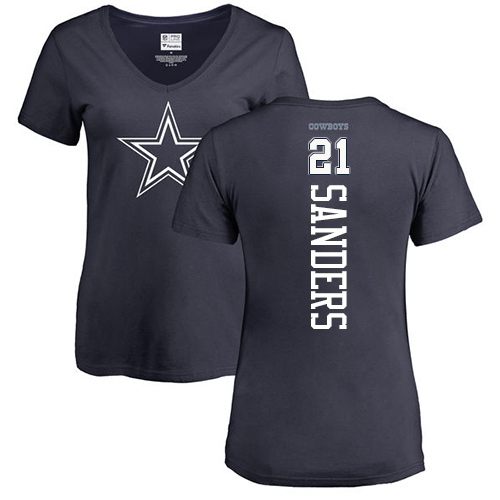 NFL Women's Nike Dallas Cowboys #21 Deion Sanders Navy Blue Backer T-Shirt