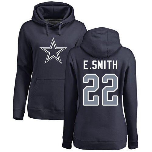 NFL Women's Nike Dallas Cowboys #22 Emmitt Smith Navy Blue Name & Number Logo Pullover Hoodie