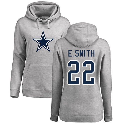 NFL Women's Nike Dallas Cowboys #22 Emmitt Smith Ash Name & Number Logo Pullover Hoodie