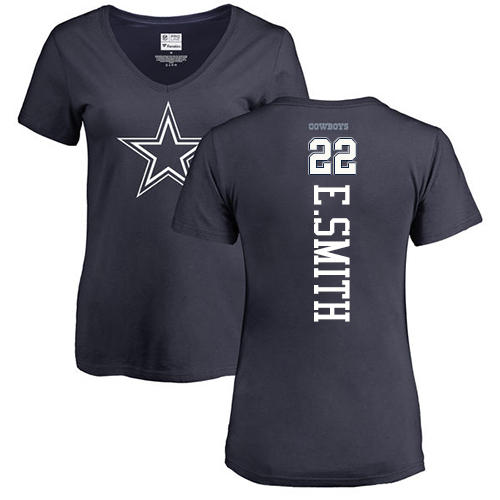 NFL Women's Nike Dallas Cowboys #22 Emmitt Smith Navy Blue Backer T-Shirt