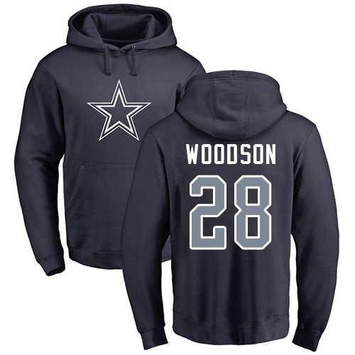 NFL Nike Dallas Cowboys #28 Darren Woodson Navy Blue Name & Number Logo Pullover Hoodie