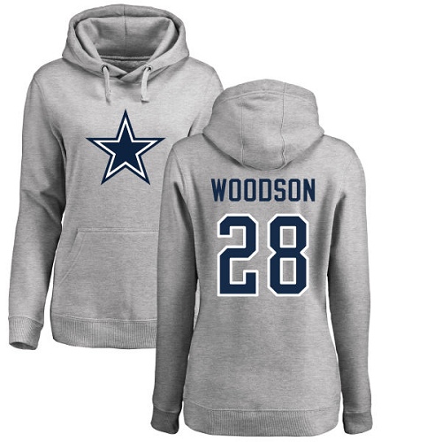 NFL Women's Nike Dallas Cowboys #28 Darren Woodson Ash Name & Number Logo Pullover Hoodie