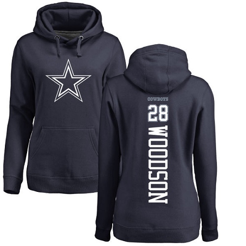 NFL Women's Nike Dallas Cowboys #28 Darren Woodson Navy Blue Backer Pullover Hoodie
