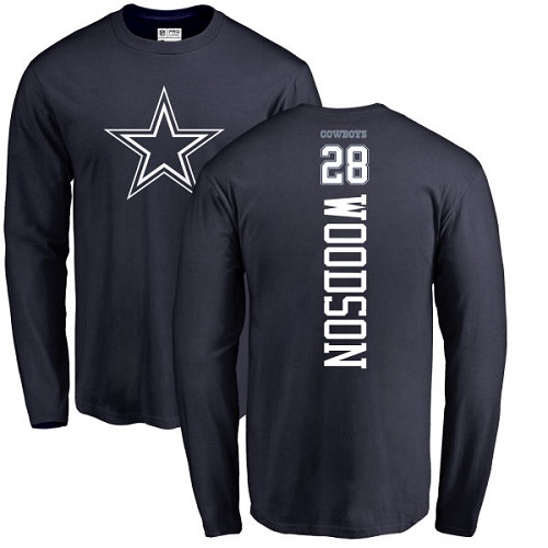 NFL Nike Dallas Cowboys #28 Darren Woodson Navy Blue Backer Long Sleeve T-Shirt