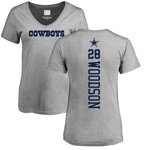 NFL Women's Nike Dallas Cowboys #28 Darren Woodson Ash Backer V-Neck T-Shirt