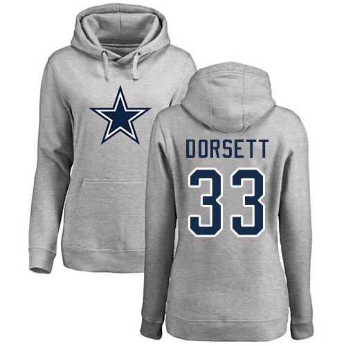 NFL Women's Nike Dallas Cowboys #33 Tony Dorsett Ash Name & Number Logo Pullover Hoodie