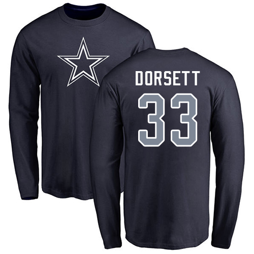 NFL Nike Dallas Cowboys #33 Tony Dorsett Navy Blue Name & Number Logo Long Sleeve T-Shirt