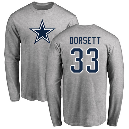 NFL Nike Dallas Cowboys #33 Tony Dorsett Ash Name & Number Logo Long Sleeve T-Shirt