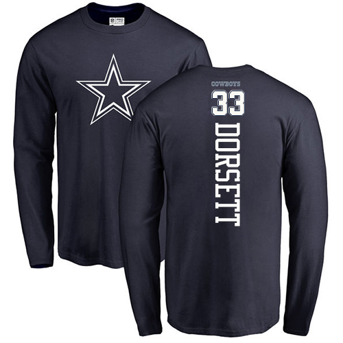 NFL Nike Dallas Cowboys #33 Tony Dorsett Navy Blue Backer Long Sleeve T-Shirt