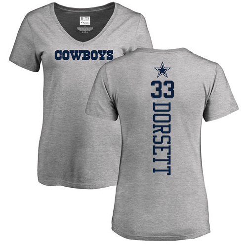 NFL Women's Nike Dallas Cowboys #33 Tony Dorsett Ash Backer V-Neck T-Shirt