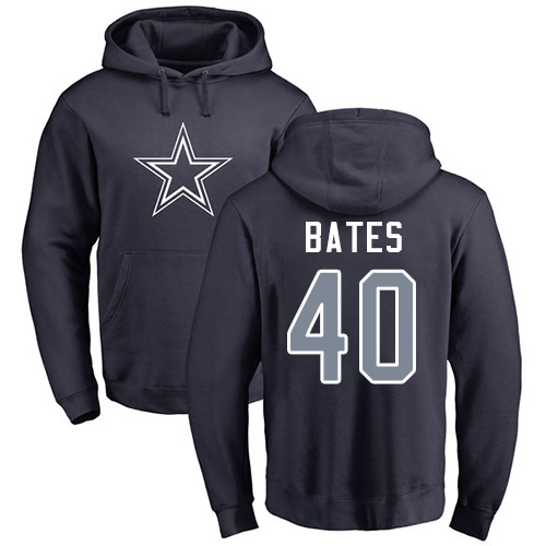 NFL Nike Dallas Cowboys #40 Bill Bates Navy Blue Name & Number Logo Pullover Hoodie