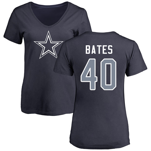 NFL Women's Nike Dallas Cowboys #40 Bill Bates Navy Blue Name & Number Logo Slim Fit T-Shirt