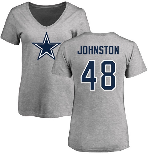 NFL Women's Nike Dallas Cowboys #48 Daryl Johnston Ash Name & Number Logo Slim Fit T-Shirt