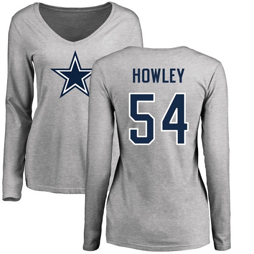 NFL Women's Nike Dallas Cowboys #54 Chuck Howley Ash Name & Number Logo Slim Fit Long Sleeve T-Shirt