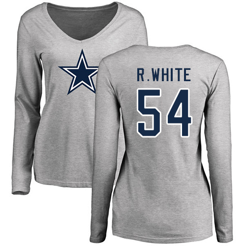 NFL Women's Nike Dallas Cowboys #54 Randy White Ash Name & Number Logo Slim Fit Long Sleeve T-Shirt