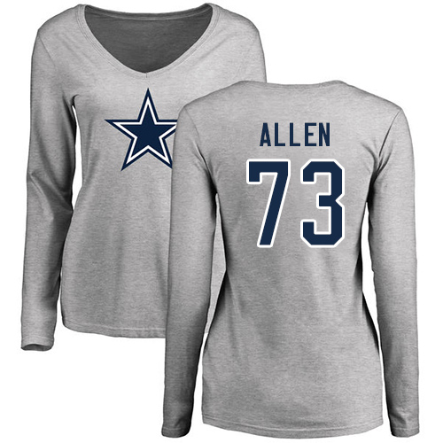NFL Women's Nike Dallas Cowboys #73 Larry Allen Ash Name & Number Logo Slim Fit Long Sleeve T-Shirt