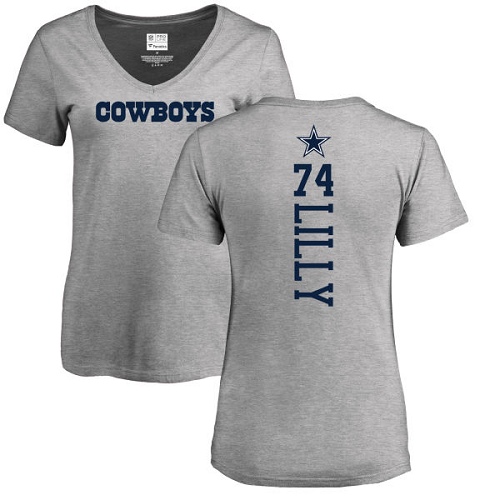 NFL Women's Nike Dallas Cowboys #74 Bob Lilly Ash Backer V-Neck T-Shirt