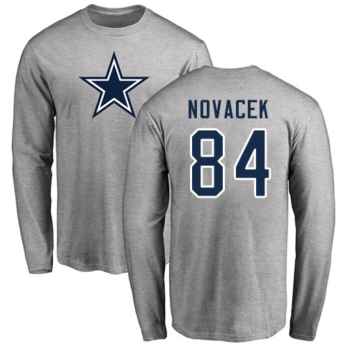 NFL Nike Dallas Cowboys #84 Jay Novacek Ash Name & Number Logo Long Sleeve T-Shirt