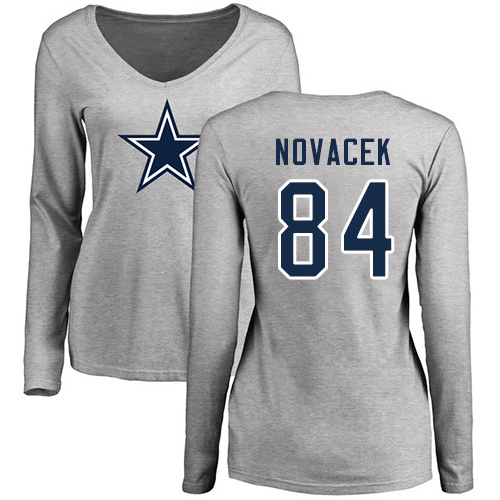 NFL Women's Nike Dallas Cowboys #84 Jay Novacek Ash Name & Number Logo Slim Fit Long Sleeve T-Shirt