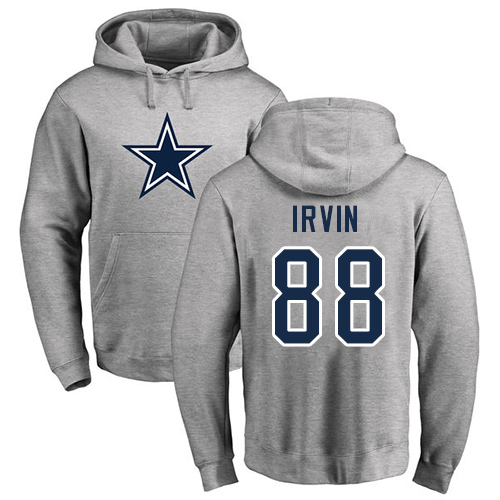 NFL Nike Dallas Cowboys #88 Michael Irvin Ash Name & Number Logo Pullover Hoodie