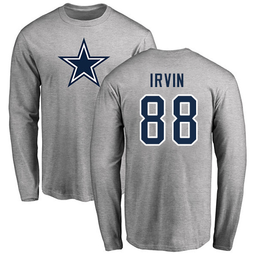 NFL Nike Dallas Cowboys #88 Michael Irvin Ash Name & Number Logo Long Sleeve T-Shirt