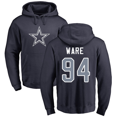 NFL Nike Dallas Cowboys #94 DeMarcus Ware Navy Blue Name & Number Logo Pullover Hoodie