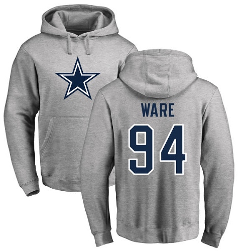 NFL Nike Dallas Cowboys #94 DeMarcus Ware Ash Name & Number Logo Pullover Hoodie