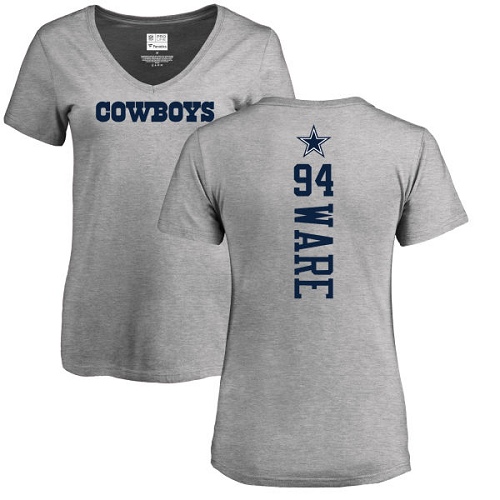 NFL Women's Nike Dallas Cowboys #94 DeMarcus Ware Ash Backer V-Neck T-Shirt