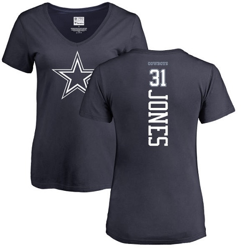 NFL Women's Nike Dallas Cowboys #31 Byron Jones Navy Blue Backer T-Shirt