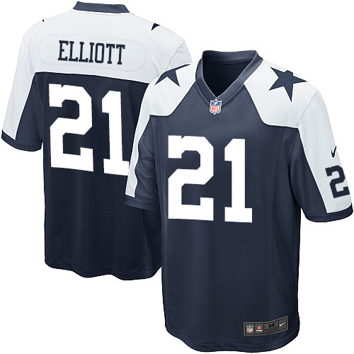 Men's Nike Dallas Cowboys #21 Ezekiel Elliott Game Navy Blue Throwback Alternate NFL Jersey