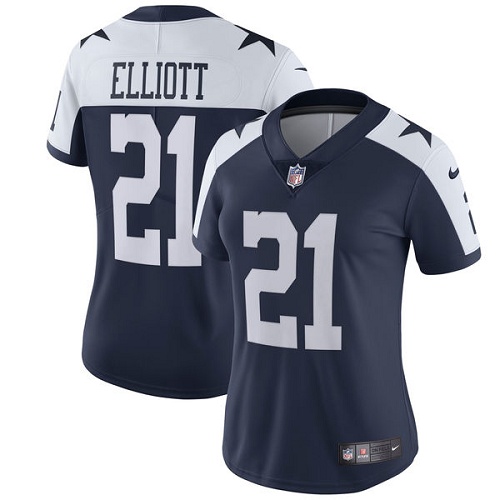 Women's Nike Dallas Cowboys #21 Ezekiel Elliott Navy Blue Throwback Alternate Vapor Untouchable Elite Player NFL Jersey