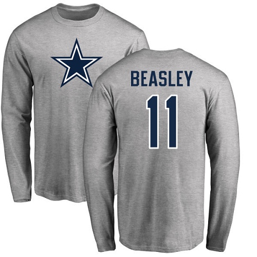 NFL Nike Dallas Cowboys #11 Cole Beasley Ash Name & Number Logo Long Sleeve T-Shirt