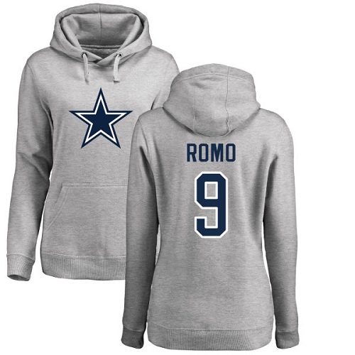 NFL Women's Nike Dallas Cowboys #9 Tony Romo Ash Name & Number Logo Pullover Hoodie