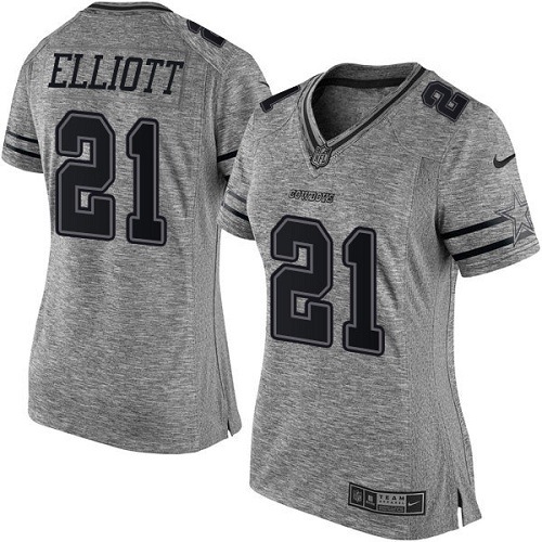 Women's Nike Dallas Cowboys #21 Ezekiel Elliott Limited Gray Gridiron NFL Jersey