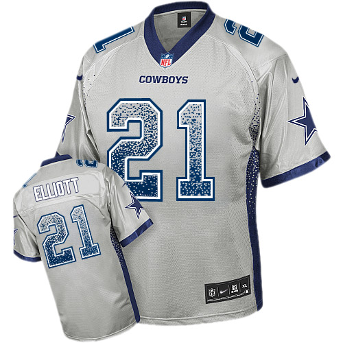 Men's Nike Dallas Cowboys #21 Ezekiel Elliott Elite Grey Drift Fashion NFL Jersey
