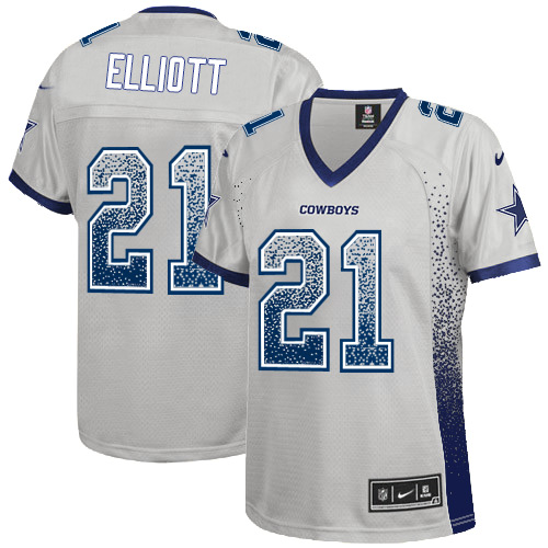 Women's Nike Dallas Cowboys #21 Ezekiel Elliott Elite Grey Drift Fashion NFL Jersey