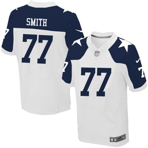 Men's Nike Dallas Cowboys #77 Tyron Smith Elite White Throwback Alternate NFL Jersey