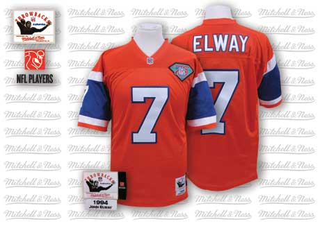 Mitchell And Ness Denver Broncos #7 John Elway Orange With 75TH Patch Authentic Throwback NFL Jersey